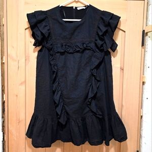 Day + Moon Black Ruffled A-line Mini Dress